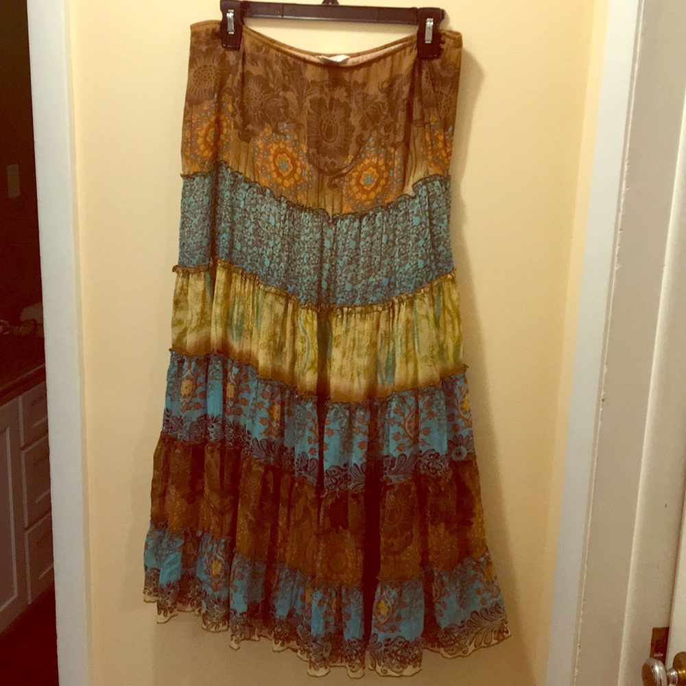 Christopher&Banks Brown Blue Tiered Peasant Skirt